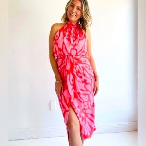 Vibrant Pink and Red Halter Dress